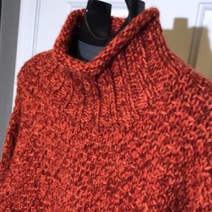 Talbots Mockneck Tunic Sweater Long Sleeve Loose Weave Orange and Rust Size XL